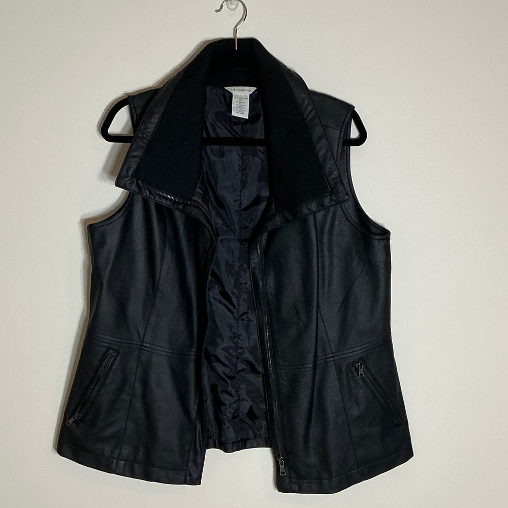 Liz Claiborne Faux Leather Black Sleeveless Vest